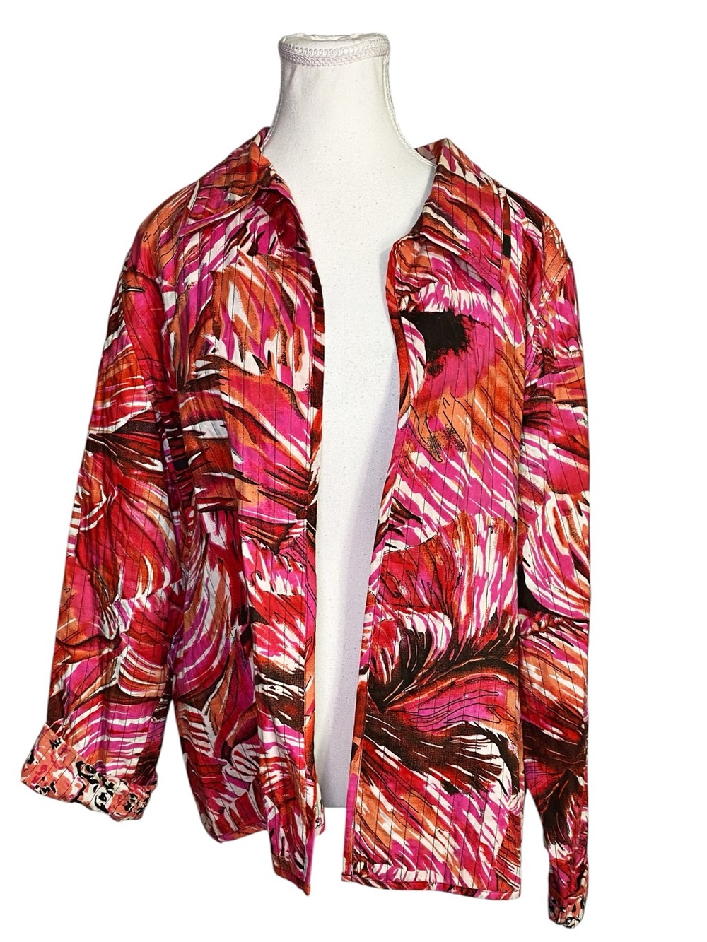 Choices Woman Plus 2X Boho Abstract Pink Cotton Quilted Shacket Jacket